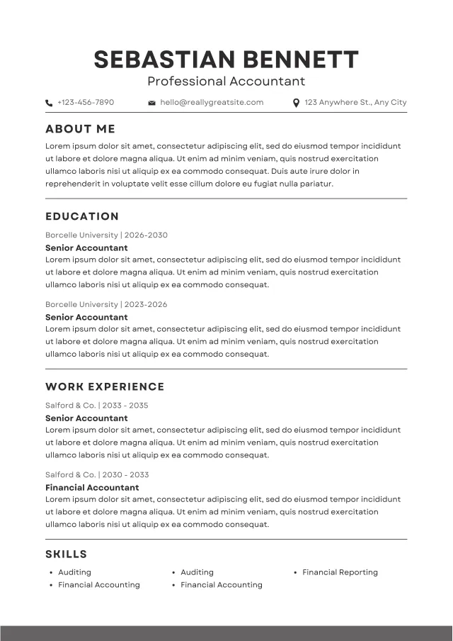 Full-page preview of the Bold Creative resume template layout