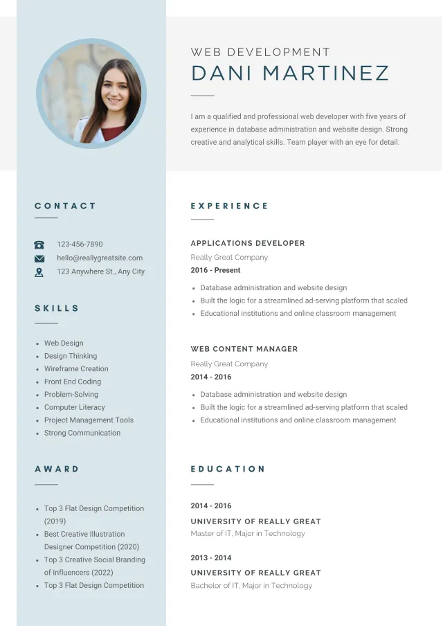Full-page preview of the Minimal Modern resume template layout