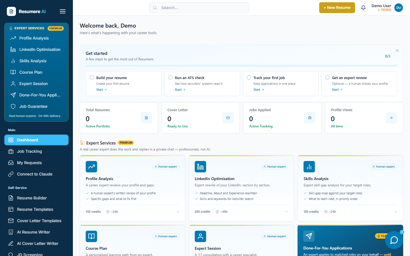 The sidebar with the Job Guarantee link highlighted under Expert Services